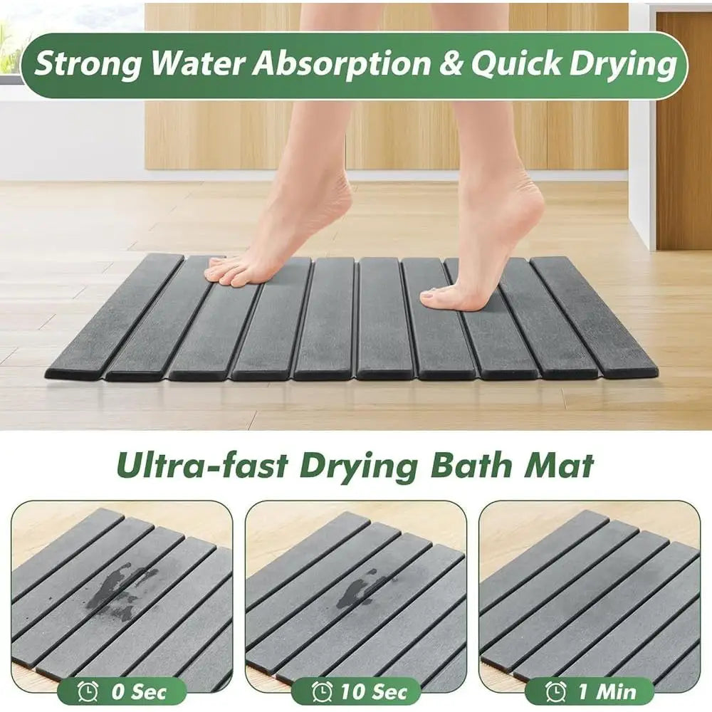 Stone Bath Mat Set Quick Dry Non-Slip Diatomite Foldable Absorbent Kitchen Bathroom Counter Pet Bowl Mat