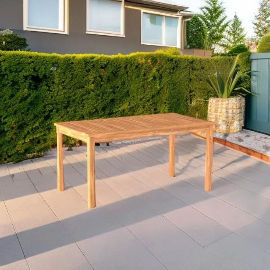 Contemporary Slatted Outdoor Dining Table in Brown for Patio Garden and Deck Spaces Durable Wood Design
