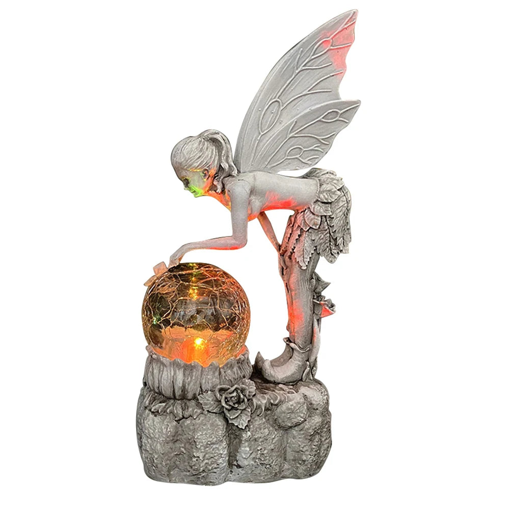 Luminous Crafts Ornaments Resin Fairy Garden Solar Angel Statue Luminous Fairy Girl with Wings Sculpture for Home Outdoor Garden