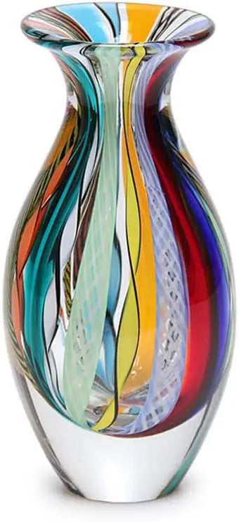 Handcrafted Murano-Inspired Bohemian Glass Vase with Blue and Green Stripes, Model No. 2