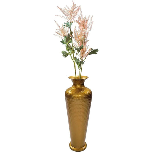 Decorative Modern Gold Metal Hammered Floor Vase Elegant 23Inch Tall Trumpet Shape for Entryway Living Room or Dining Room Decor