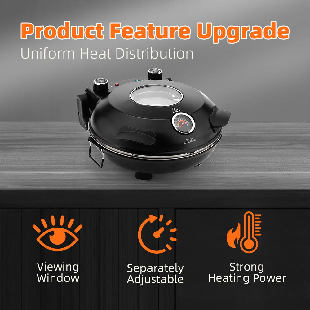 Pizza Oven Machine Kitchen Household Electric Save Space Double-sided Heated Fry Pizza Maker Large Viewing Window Up to 420°C