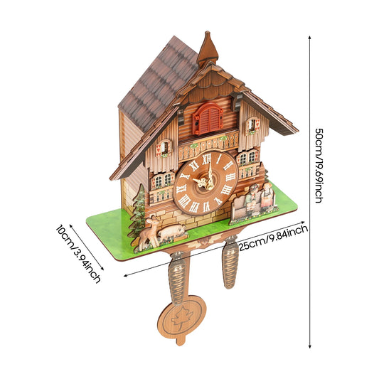 Wooden Cuckoo Clock Animated Bird Chimes on the Hour Wall Mounted, Battery Operated Modern House-Shaped Decorative Clock