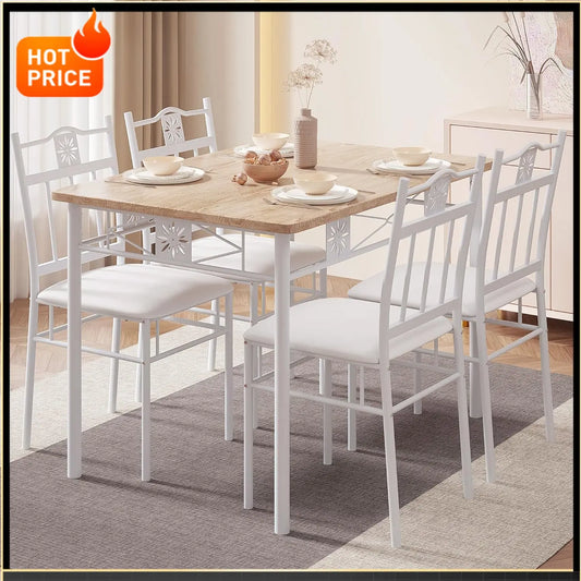 BestsellerBestseller5 Piece Dining Table Set for 4 with Chairs, Wood Table-top & PU Padded Seat for Small Space Kitchen