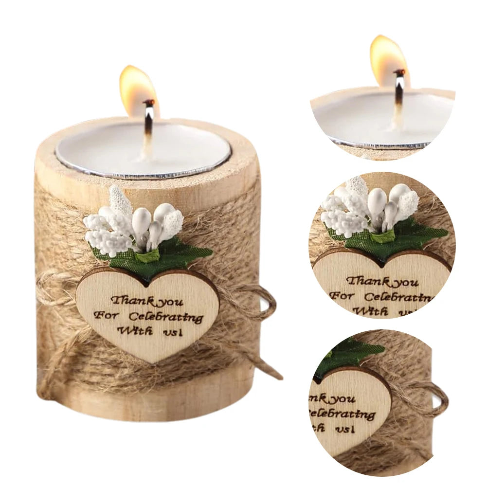 12 Pcs Set of Wooden Tealight Candle Holders Small Candlelight Candlestick Wedding Favors for Wishing Wedding Party Birthday
