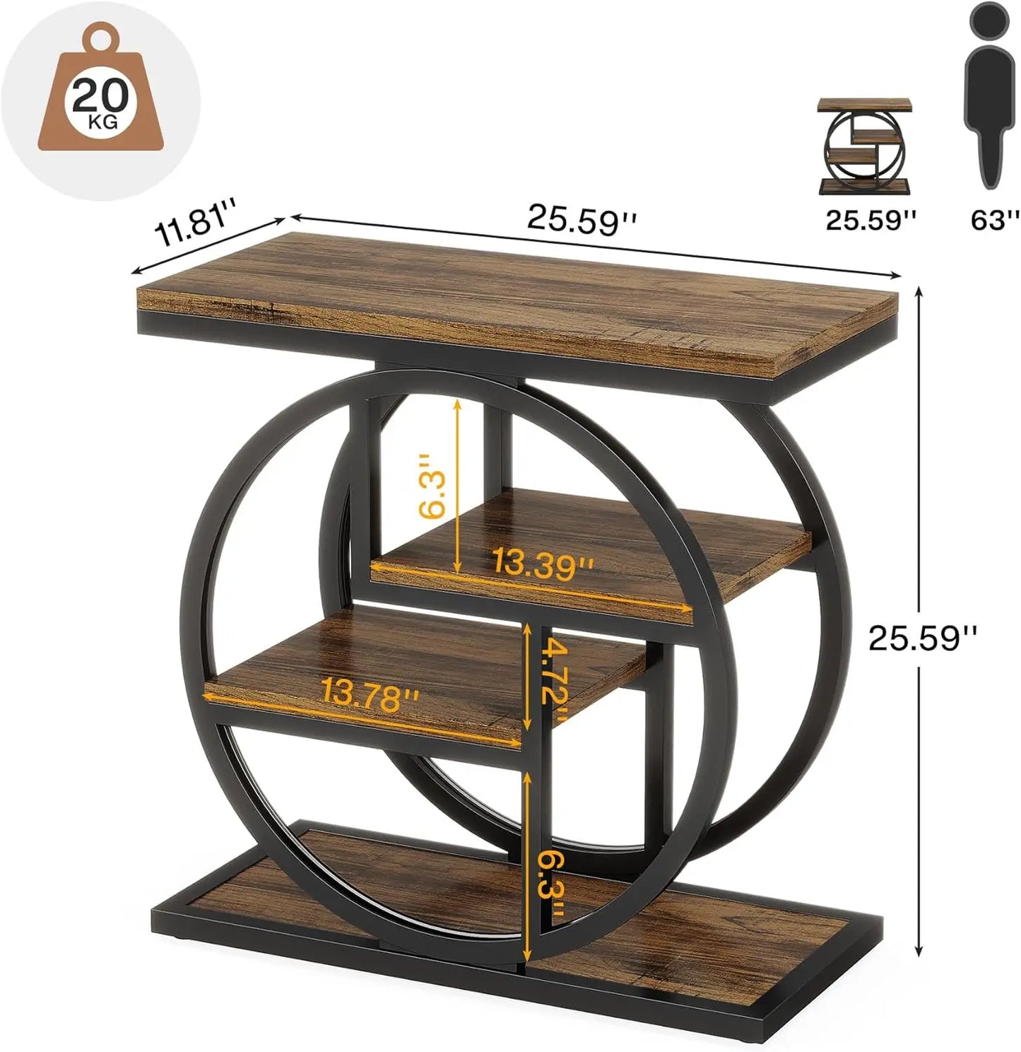 End Table Set of 2, 4-Tier Narrow Side Table with Storage Shelves, Wood Small Sofa Side Table with Geometric Metal Frame