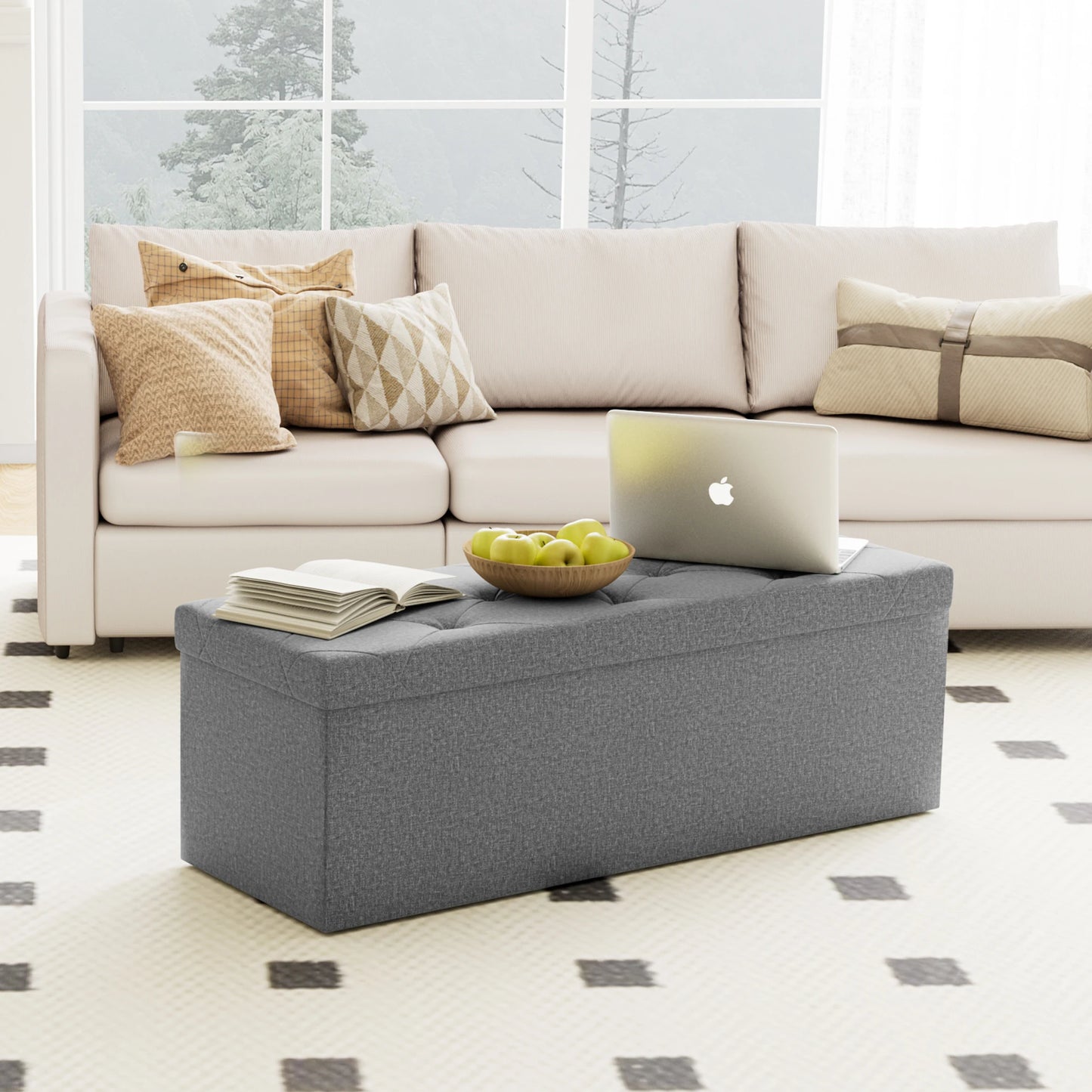 JHK Folding Storage Ottoman Bench Living Room Hidden Storage Footstool Toy Box Bedroom Strong Load-bearing Capacity Stool (Two sizes)