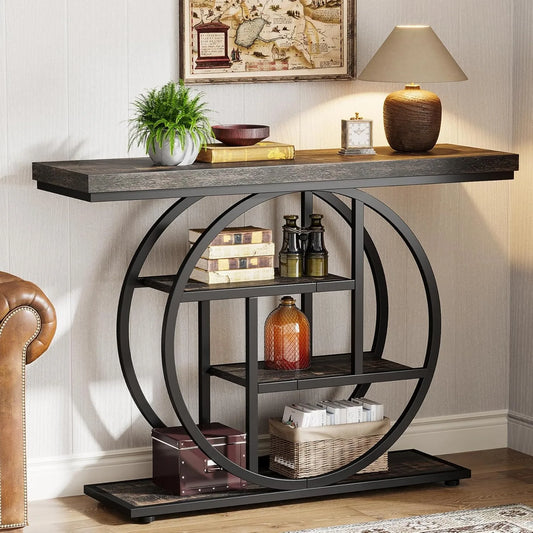 LITTLE TREE 41.3" Console Table, Industrial 4-Tier Sofa Table Entryway Table, Accent Tables with Storage Shelves for Living Room