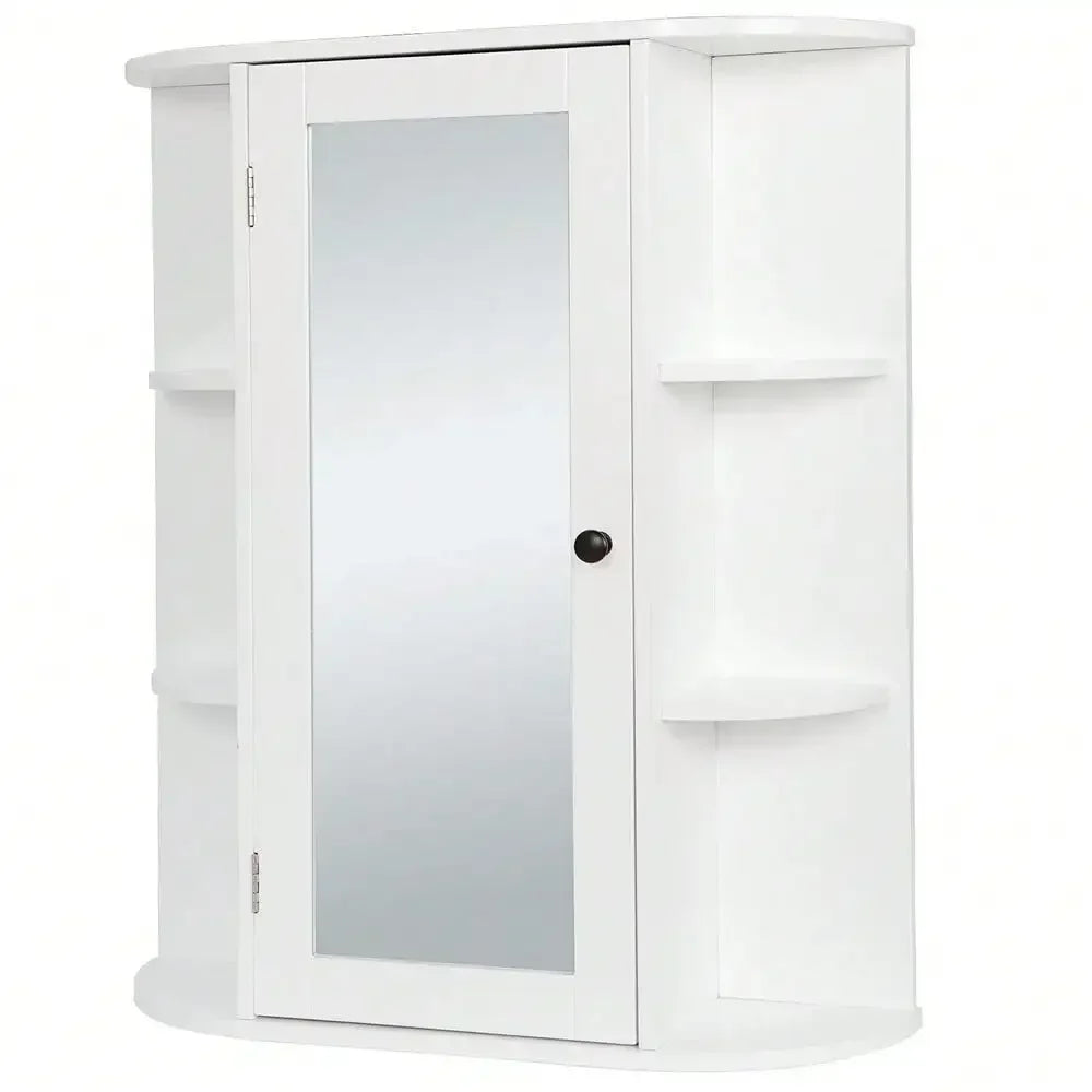 Modern Bathroom Cabinet Storage Organizer Single Door Wall Mount with Mirror