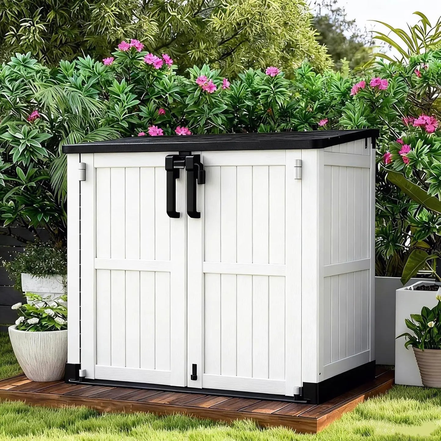 36 CuFt Lockable Resin Outdoor Storage Cabinet Horizontal Shed Waterproof Backyard Patio