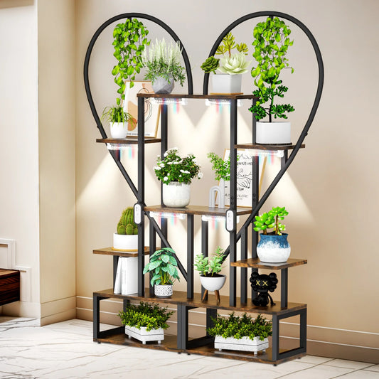 2PCS Metal Plant Stand 6 Tier Creative Half Heart Shape Ladder Shelf Flower Potted Display Rack for Indoor Outdoor