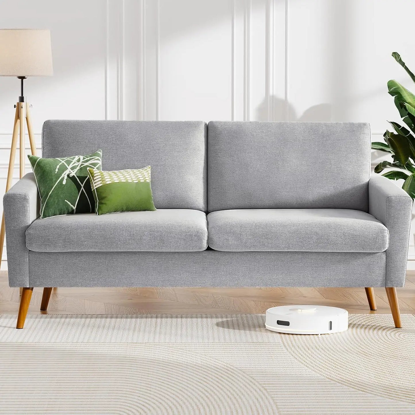 68" Loveseat Sofa Green Corduroy Couch, Mid Century Modern Love Seat Couches for Living Room, Small Loveseat for Bedroom