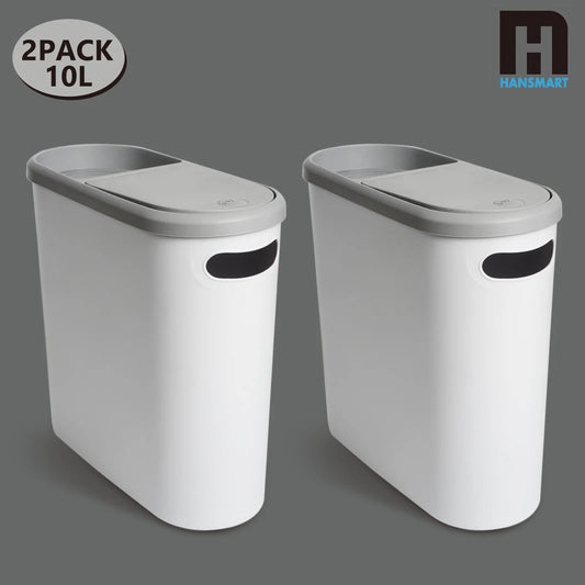 HANSMART Household Trash Bin With Lid Press-Top Space Saving Bathroom Garbage Bin Kitchen Waste Can Living Room Creative Gap