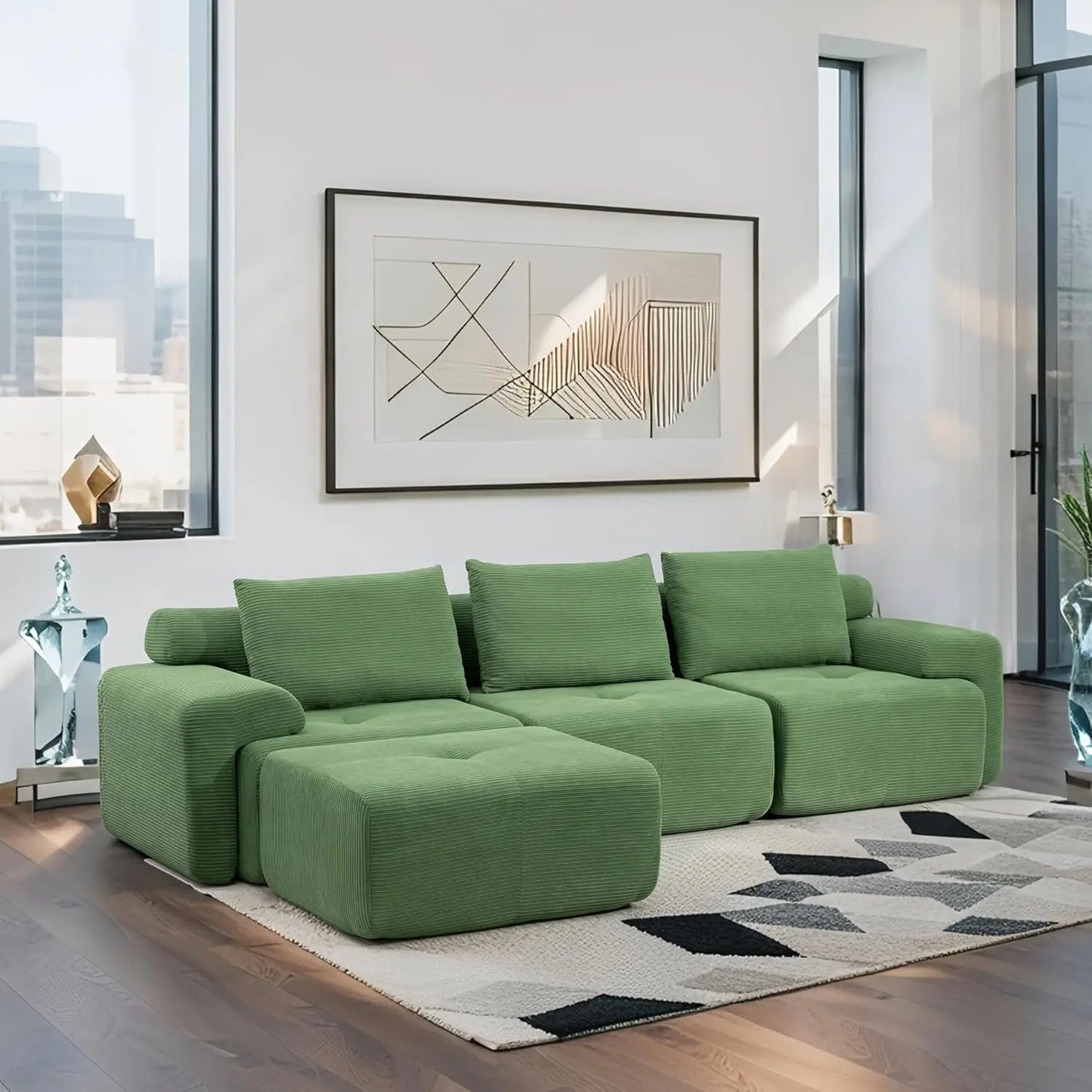 L-Shaped Sectional Couches for Living Room with Memory Foam & Steel Frame - No Assembly Convertible Sofa Bed, Modular Couch  (Multiple colors)