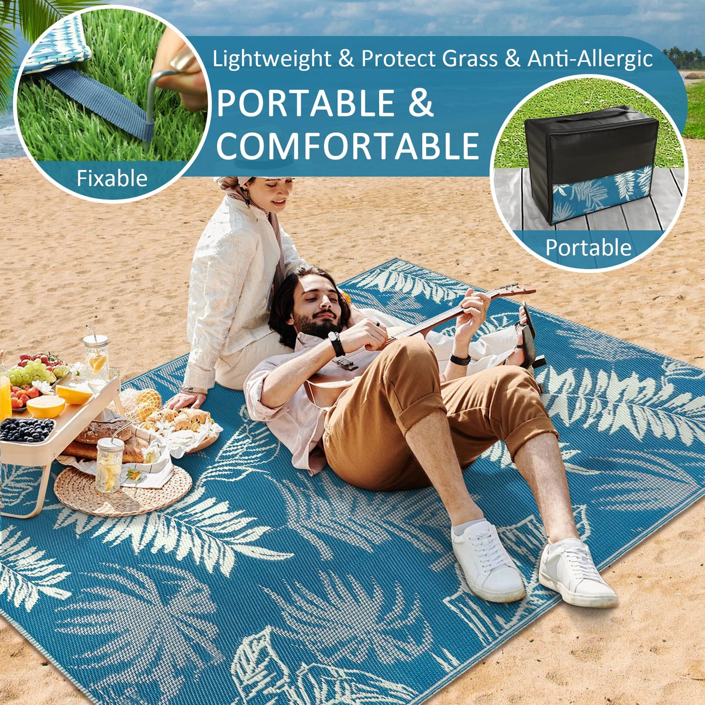 9‘x12' Outdoor Rug Waterproof Recycled Plastic Straw Rug Patio Rug Indoor Outdoor Carpet for Patio Deck Camping RV Beach