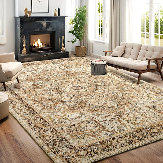 NOAHAS Faux Cashmere Vintage Printed Rug Area Rugs, Low Pile Rugs for Living Room Bedroom Home Decoration (Multiple colors and sizes)