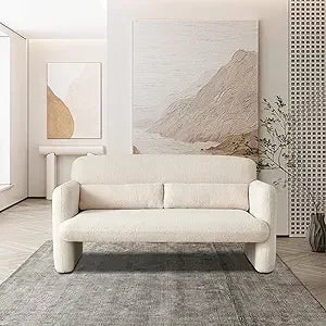 Modern 59.06" Loveseat Sofa 2 Seater Sherpa Fabric Love Seat Couch with 2 Waist Pillows for Bedroom And Living Room，Customized