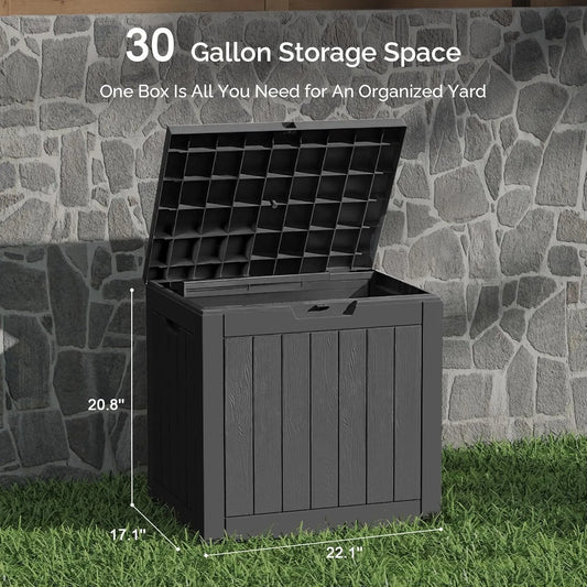 Outdoor Deck Box: Lockable Package Delivery Box, Weather-Resistant Outdoor Storage Bin, 30-Gallon Faux Plank Driftwood