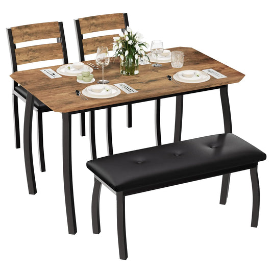 Dining Table Set for 4, Kitchen Table with Upholstered Bench and 2 Chairs, 4 Piece Dining Furniture Set for Small Space (Multiple colors)