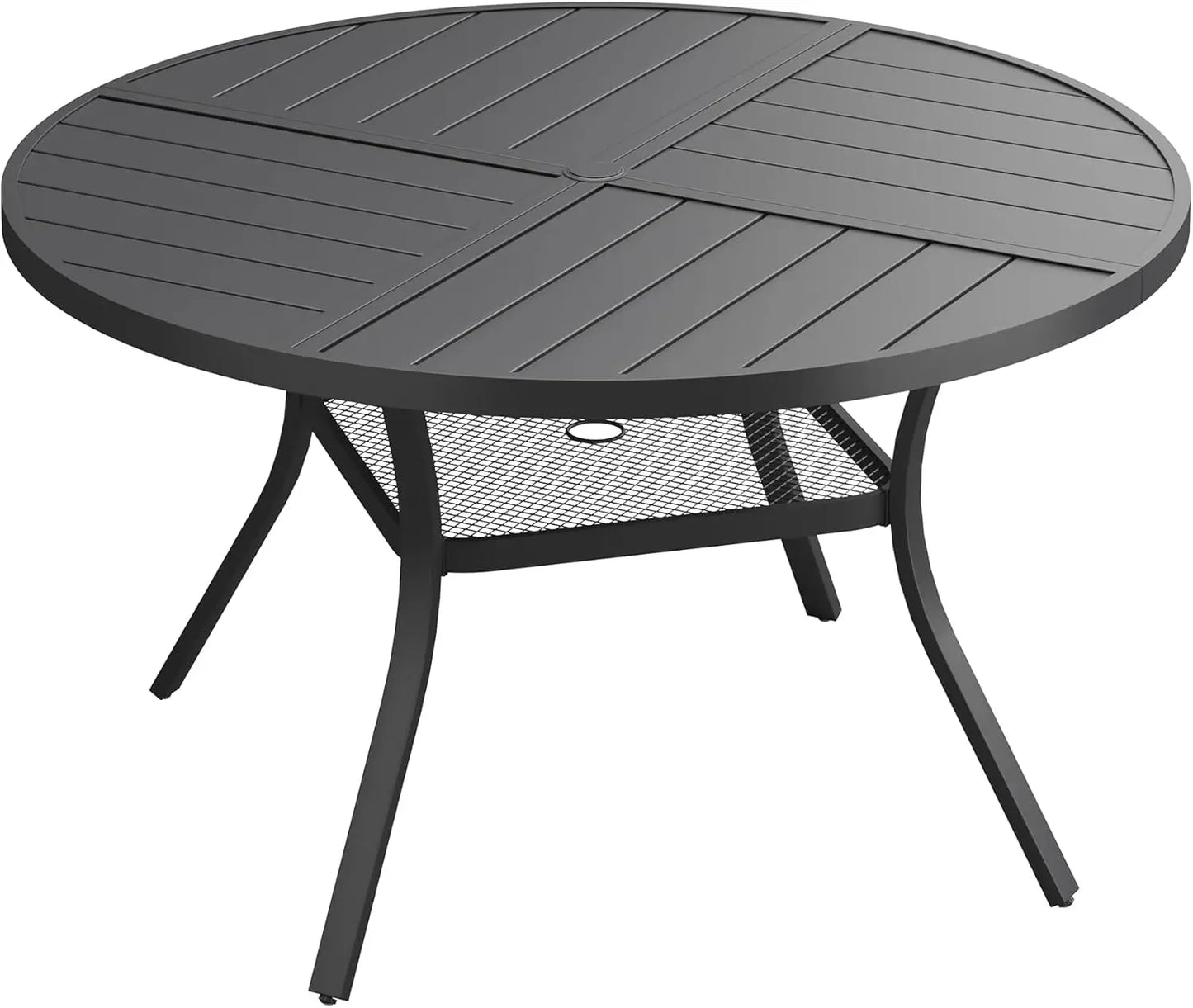 48" Round Patio Dining Table for 6, Outdoor Metal Dining Table with 1.57" Umbrella Hole for Backyard Lawn Garden, Sandshell