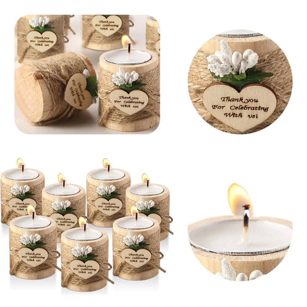 12 Pcs Set of Wooden Tealight Candle Holders Small Candlelight Candlestick Wedding Favors for Wishing Wedding Party Birthday