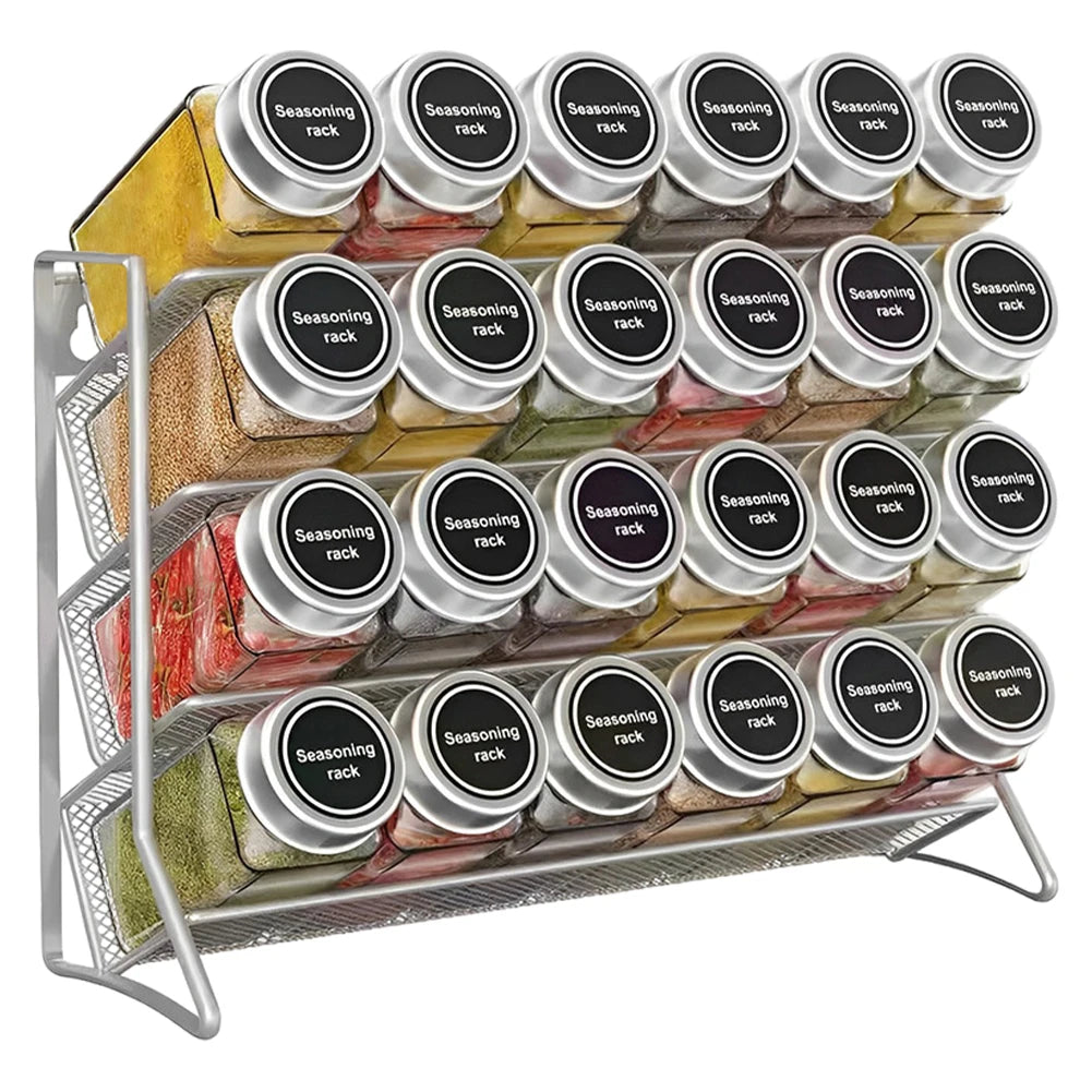 4 Tier Spice Jar Rack Wall Mounted Herb Container Holder Carbon Steel Spice Seasoning Organizer for Small Can Storage