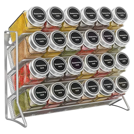 4 Tier Spice Jar Rack Wall Mounted Herb Container Holder Carbon Steel Spice Seasoning Organizer for Small Can Storage