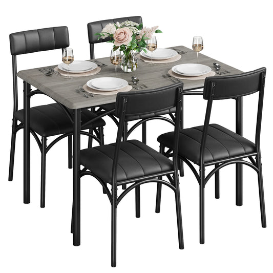 Dining Table Set for 4, 5 Piece Kitchen Table and Chairs for 4 with Upholstered Chairs, Rectangular Dining Room Table Set, (Multiple colors)
