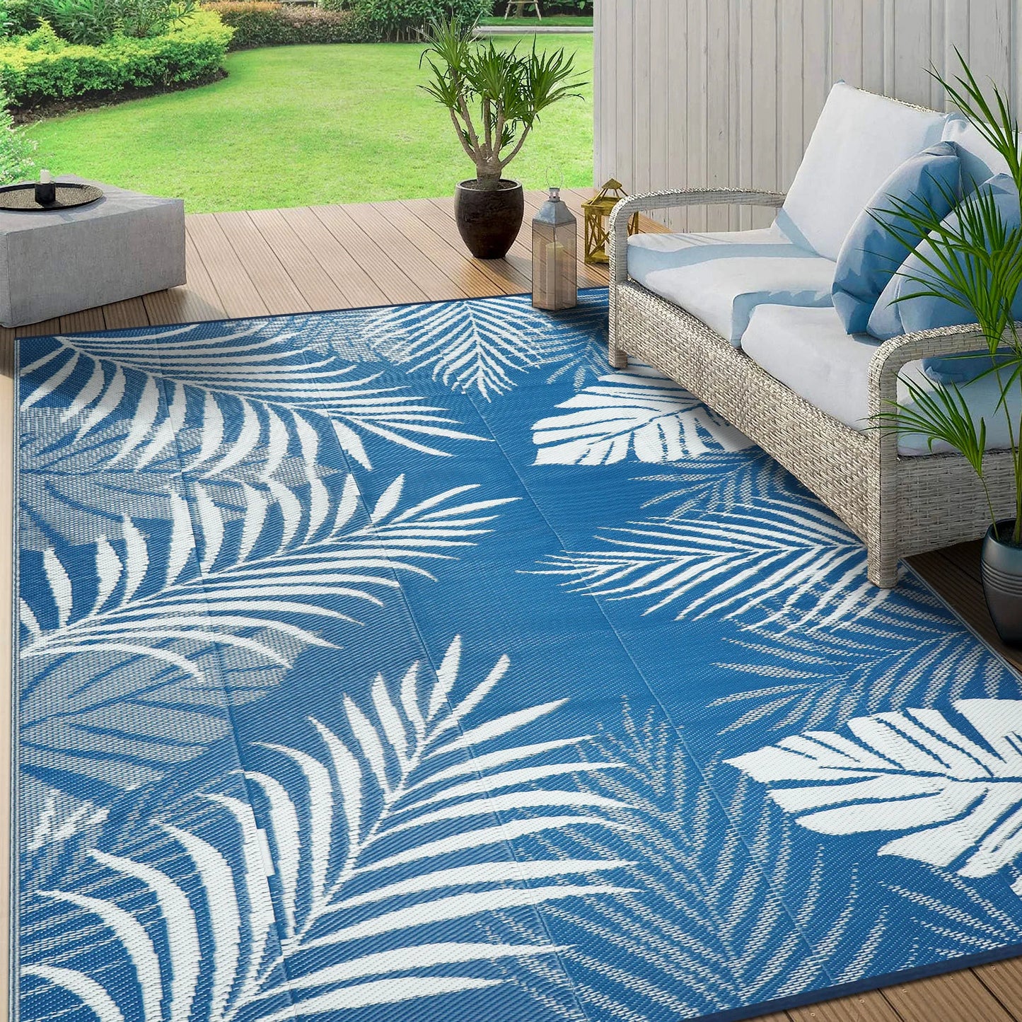 9‘x12' Outdoor Rug Waterproof Recycled Plastic Straw Rug Patio Rug Indoor Outdoor Carpet for Patio Deck Camping RV Beach
