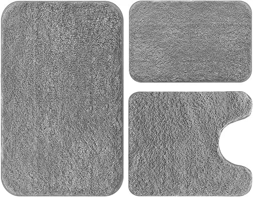 Bathroom Rugs Set 3 Piece Soft Absorbent Bath Rugs, Microfiber Bath Mats and U-Shaped Contour Toilet Rug with Non-Slip Rubber Backing