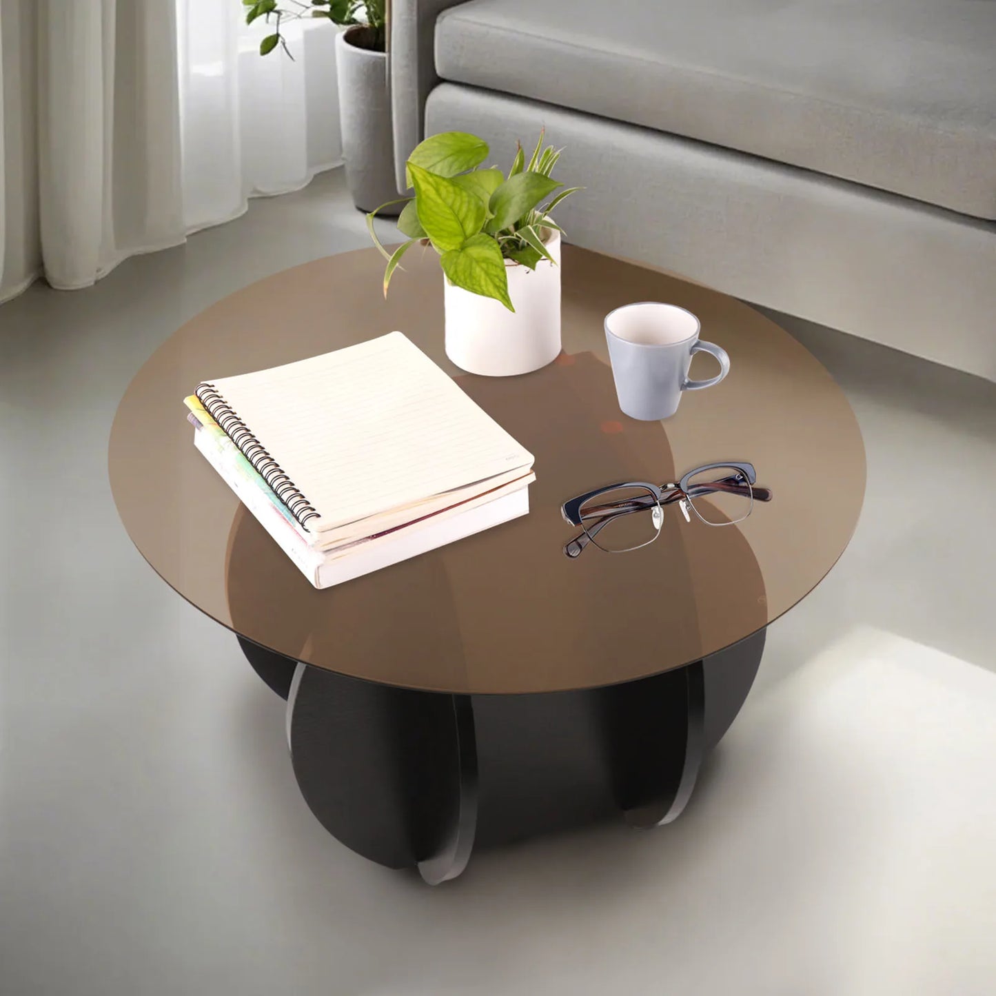 70CM Round Luxury Modern Glass Coffee Table, Living Room, Small Household, Minimalist Coffee Table