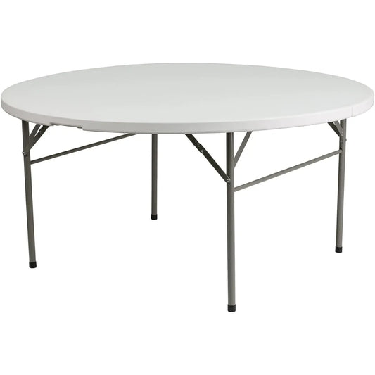 5' Round Plastic Folding Table - with Carrying Handle, Foldable for Indoor/Outdoor Events - Perfect for Parties