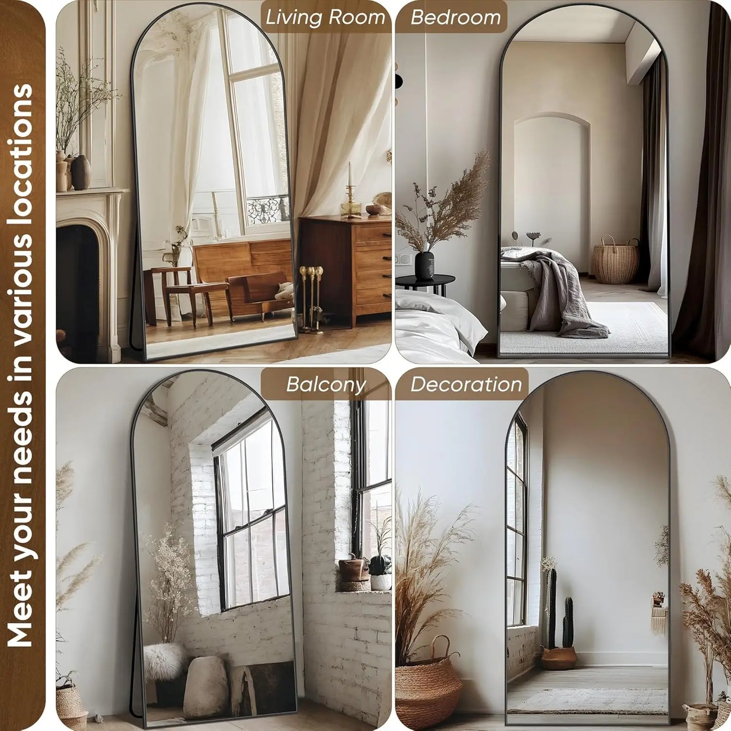 Full Length Mirror, 26"x68" Oversized Floor Mirror,Full Body Mirror with Stand for Bedroom, Living Room, Cloakroom (Black and Gold)