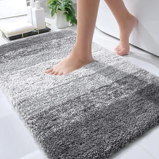 Grey Plush Bath Mat Set 30x20, Super Absorbent Machine Washable Rug with Non-Slip Rubber Backing for Bathroom Floor Safety