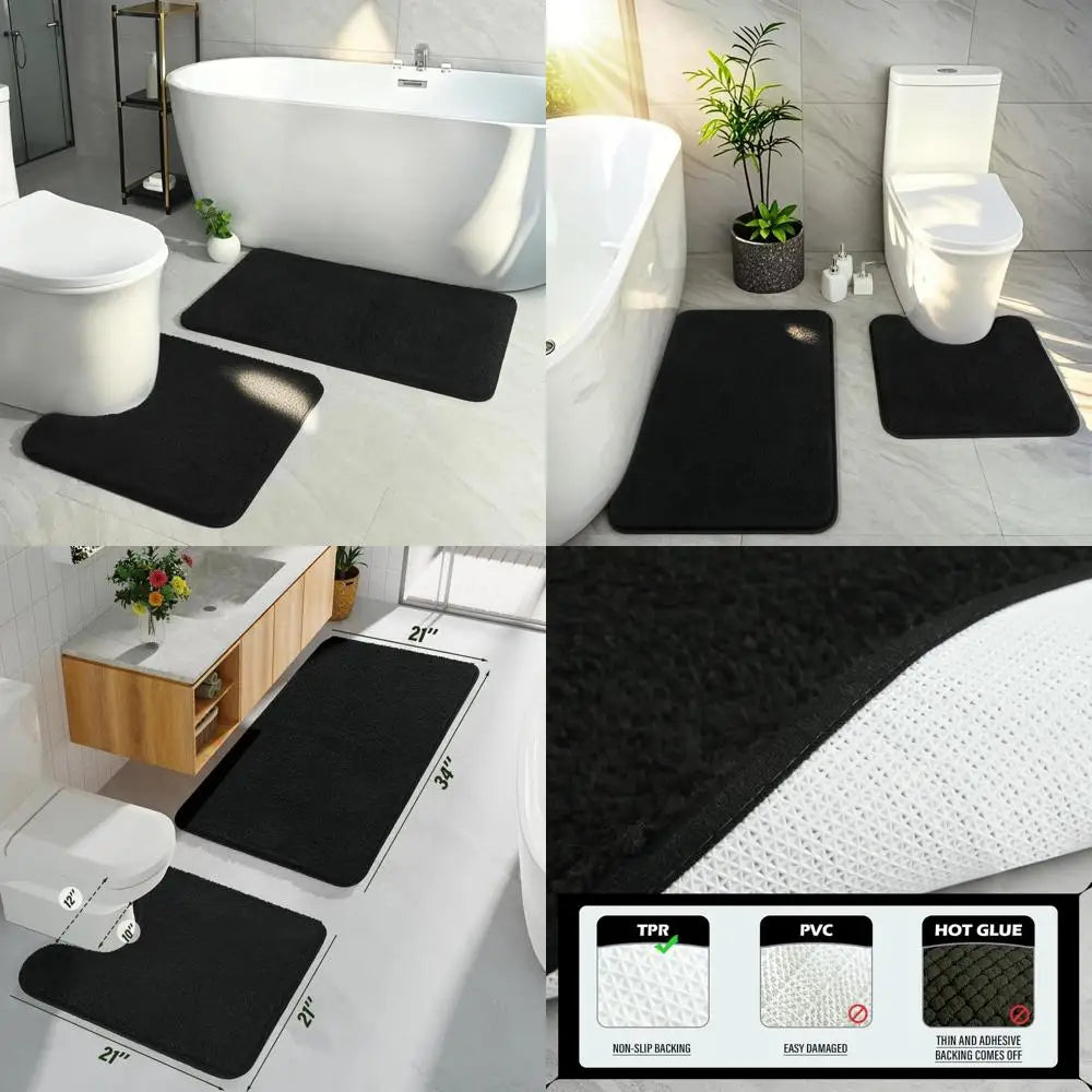 black bathroom rug set 2 piece,soft absorbent bath mats set,machine washable bath rug sets for bathroom non slip