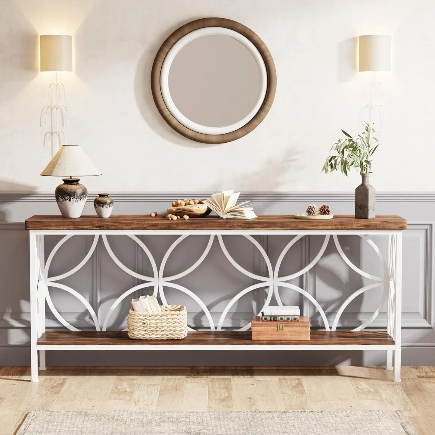 70.9-Inch Narrow Sofa Table, Industrial Long Sofa Table Behind Couch, Entry Console Table with Storage for Entryway, Living Room