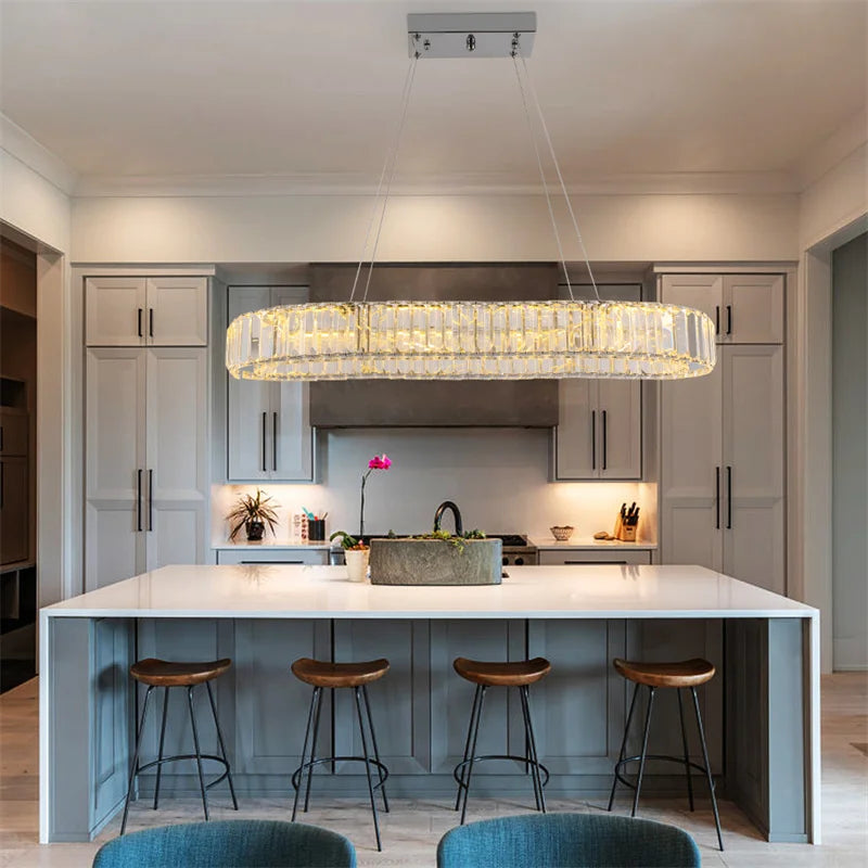 Modern Crystal Ceiling Chandelier Round Ring Lamp Suspension Fixtures Dining Room Furniture Plafon Led Luminaire Pendant Lights