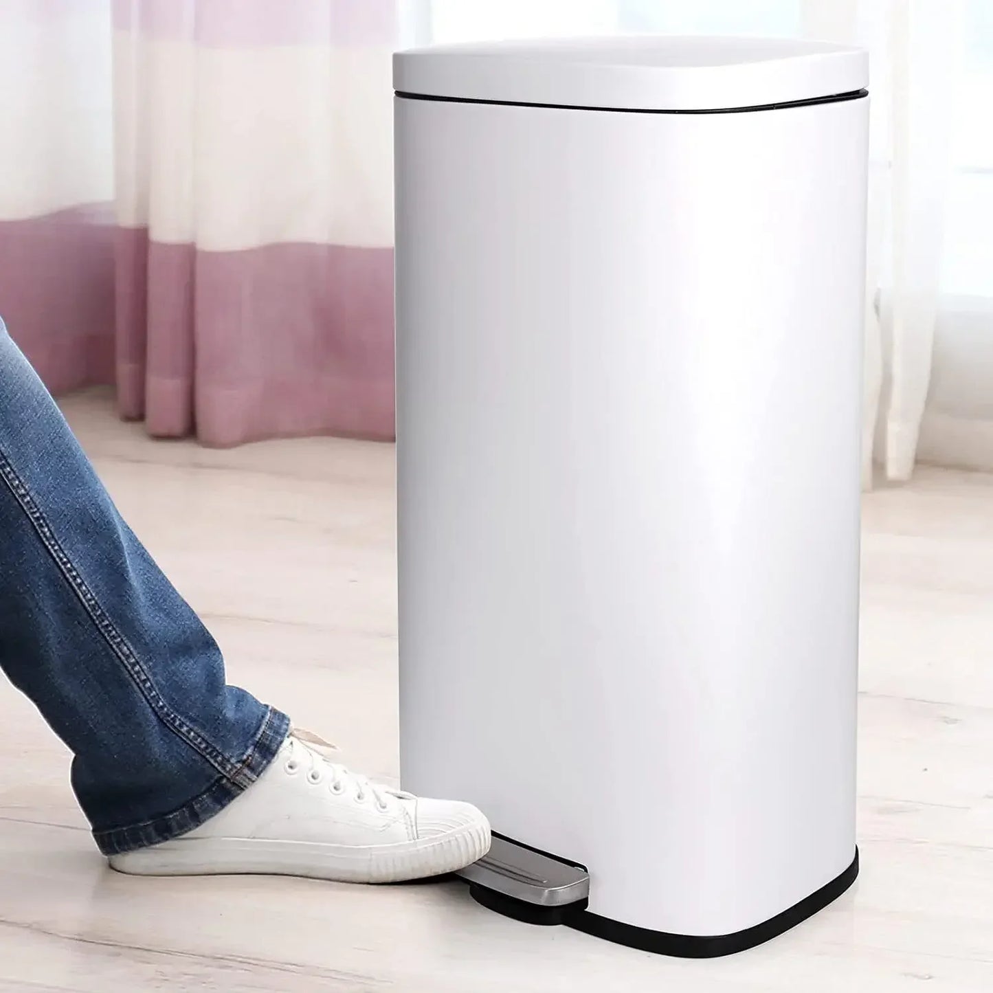 Homfa 30L Stainless Steel Step Trash Can Kitchen Garbage Can W/ Soft Close, Black,White, Silver, Gray, Red +