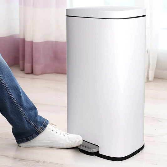 Homfa 30L Stainless Steel Step Trash Can Kitchen Garbage Can W/ Soft Close, Black,White, Silver, Gray, Red +