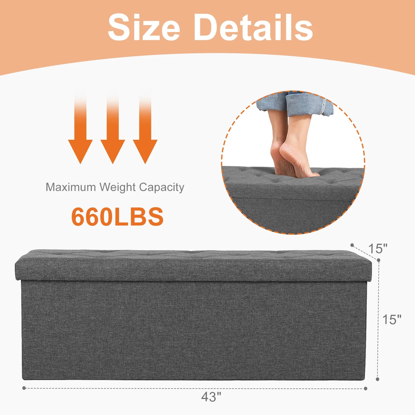 JHK Folding Storage Ottoman Bench Living Room Hidden Storage Footstool Toy Box Bedroom Strong Load-bearing Capacity Stool (Two sizes)