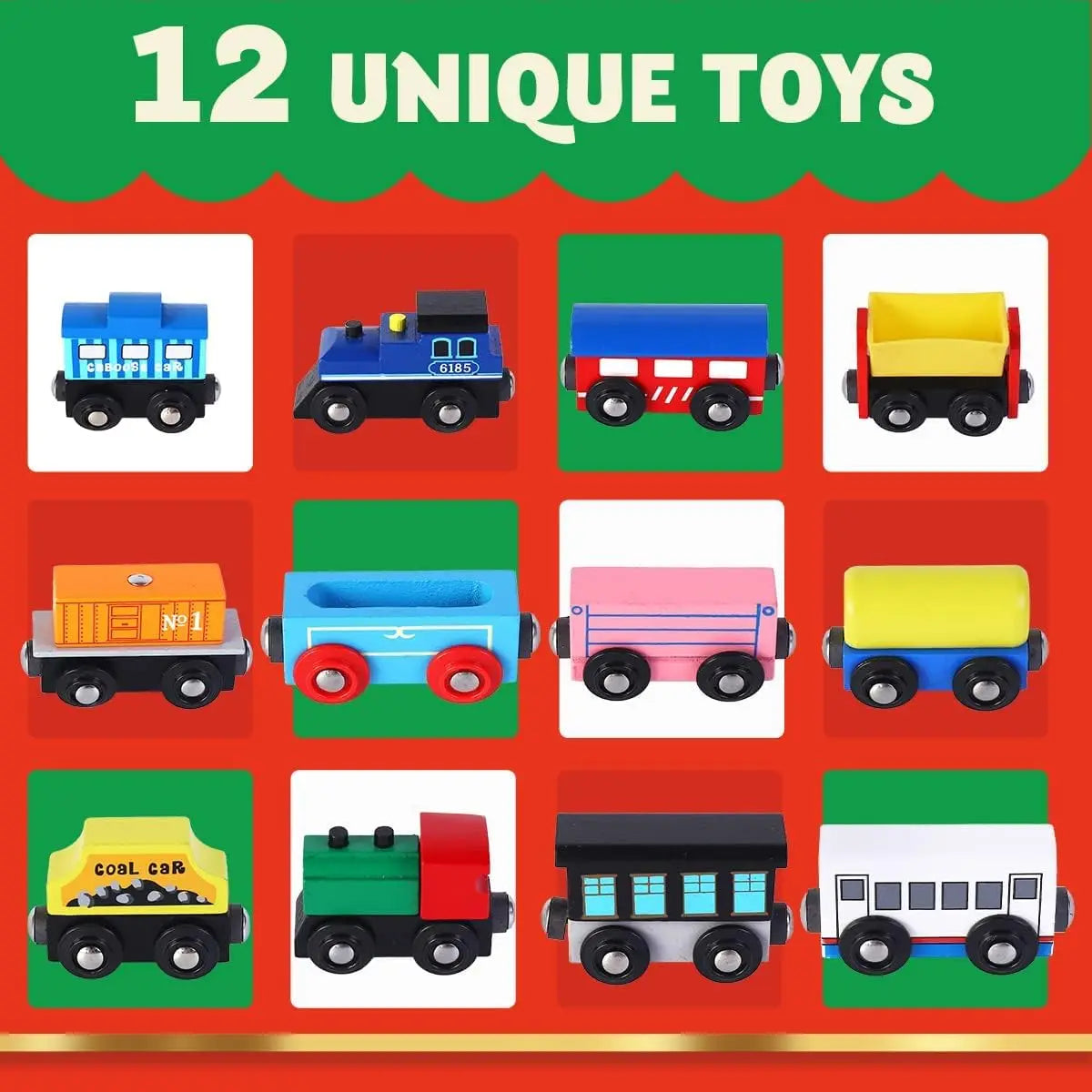 JOYFY 2025 Christmas Countdown Advent Calendar Magnetic Train Sets12 Days Cars Advent Calendar for Kids Party Favor Xmas Gift
