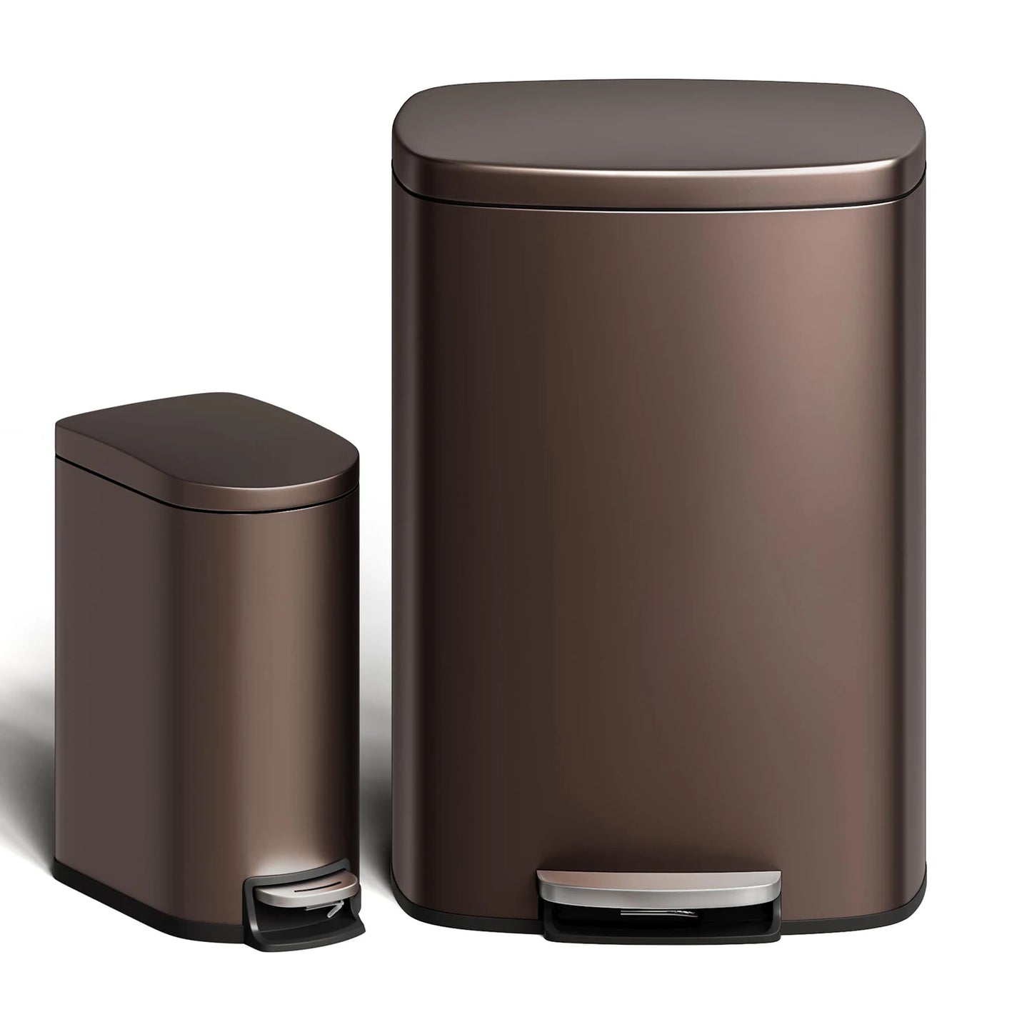 Durable Step-On Kitchen Trash Can Combo Set 50L+10L Stainless Steel Garbage Bins w/Removable Inner Buckets for Kitchen Bathroom