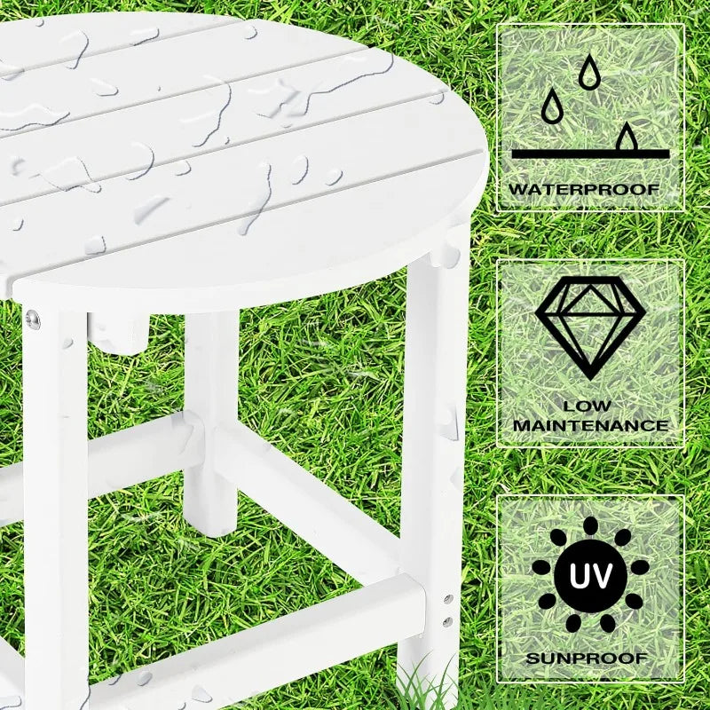 Round Patio Side Table White, Adirondack End Table for Backyard and Indoor
