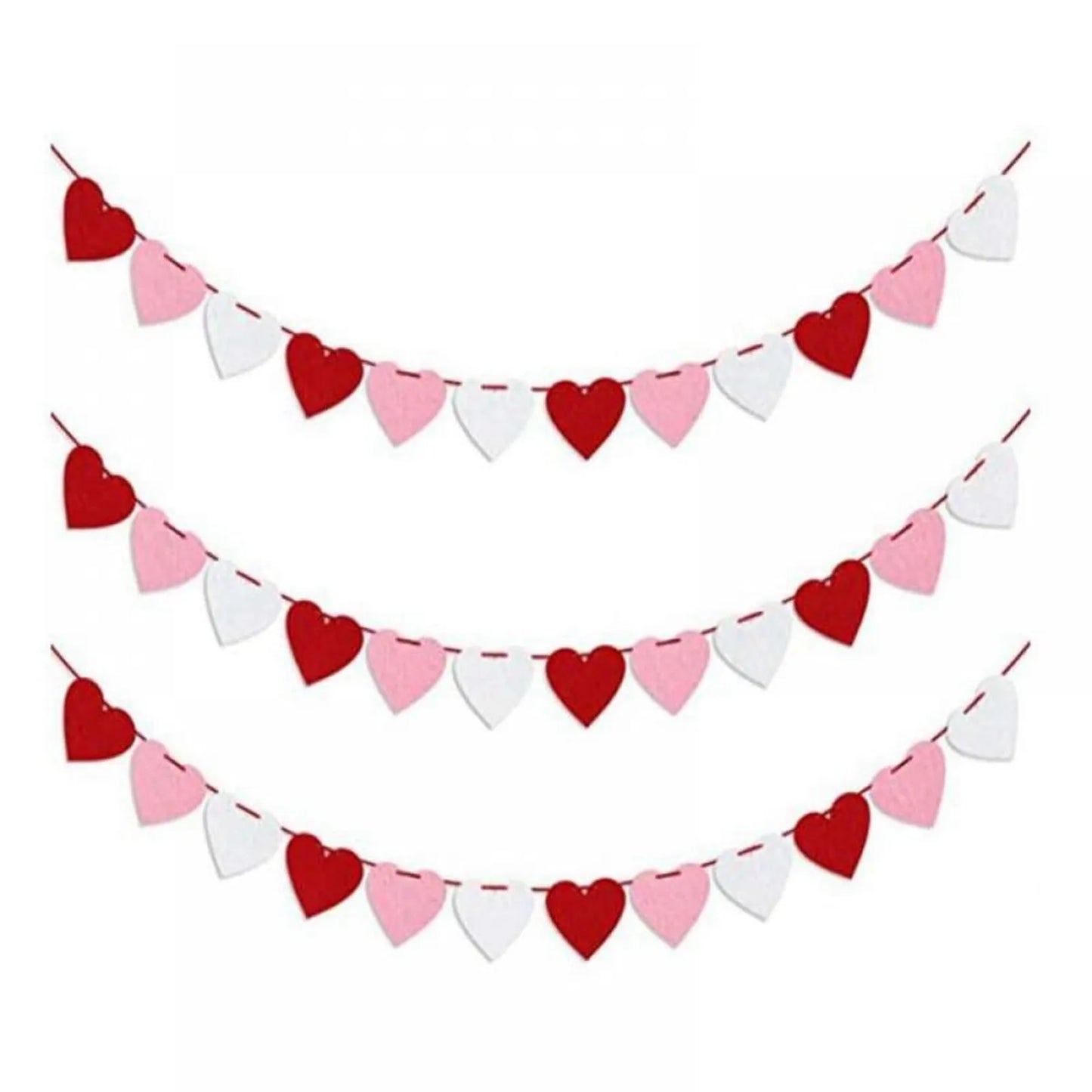 3 Pcs Hanging Decor Red Love Heart Bunting Banners Garland Wedding Valentines Day Bridal Shower Marriage Proposal Birthday Decor