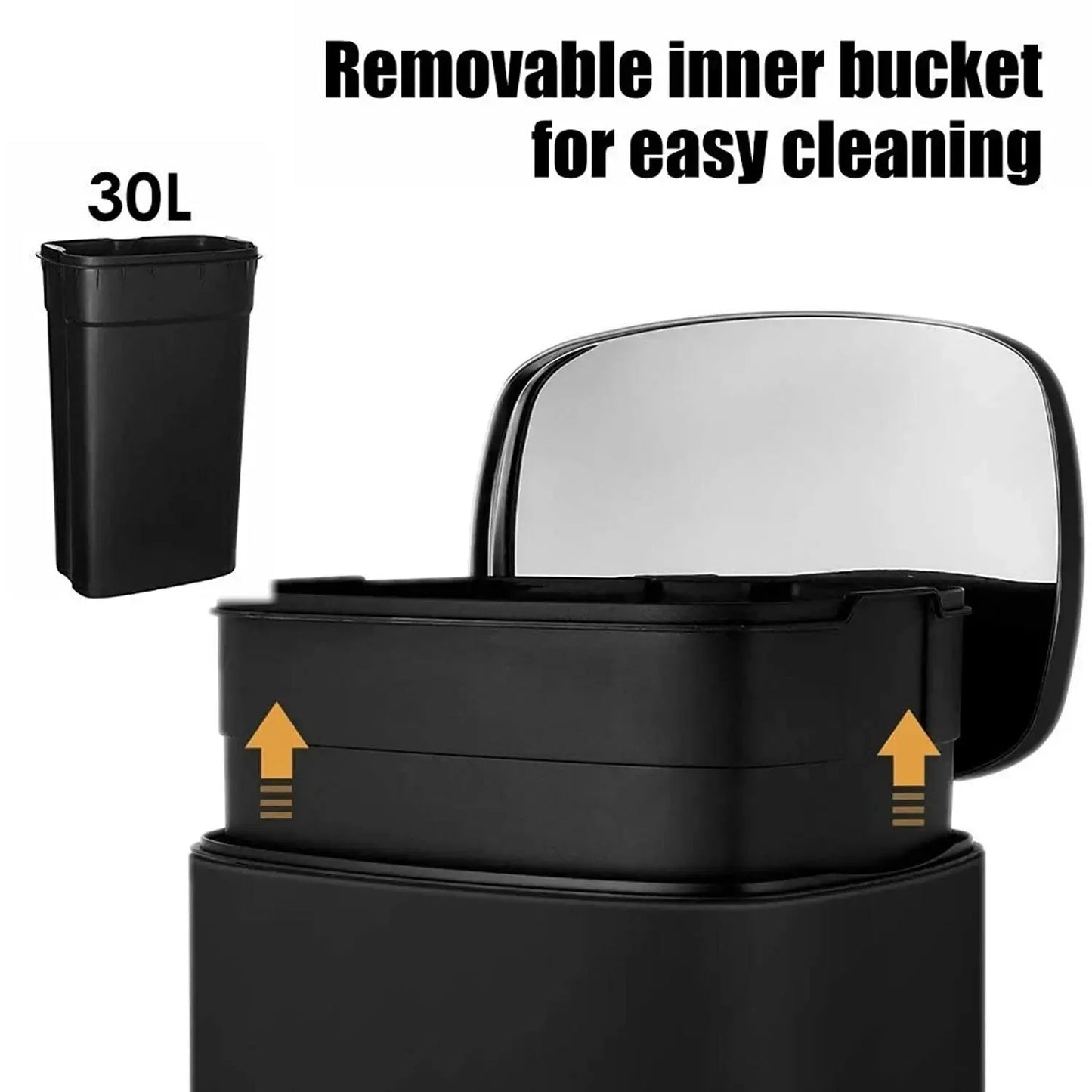 8 Gallon / 30L Step Trash Can, Stainless Steel Garbage Bin Removable Inner Bucket for Kitchen Rubbish W/ Silent Lid Soft-Close (Multiple colors)