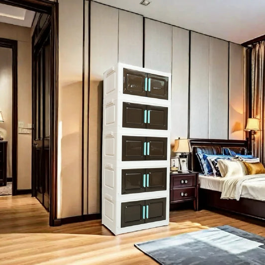 5-Tier Foldable Storage Organizer with 4 Swivel Wheels, PP Plastic Shelving Unit for Home, Kitchen, Office – Space-Saving, Heavy