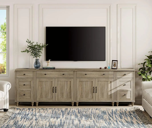 Farmhouse TV Stand for 100 Inch TV, 4-in-1 TV Console Table for 75/80/85/90 Inch TV, Entertainment Center with, Customized (Multiple colors)