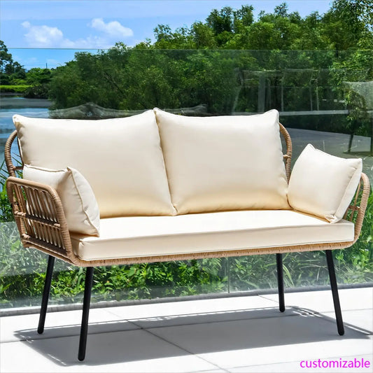 Love Seat Patio Sofa, All-Weather Wicker Love seat Patio Sectional Furniture with Cushions & Lumbar Pillows, Outdoor Patio Furniture