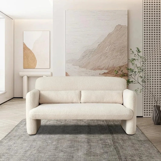 Modern 59.06" Loveseat Sofa 2 Seater Sherpa Fabric Love Seat Couch with 2 Waist Pillows for Bedroom And Living Room，Customized