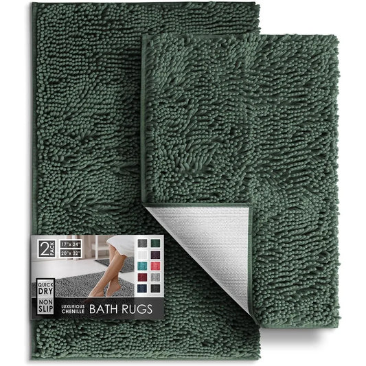 Hearth & Harbor Bathroom Rugs Sets 2 Piece, Chenille Bath Mat Set - Machine Washable Bath Mats for Bathroom Non-Slip Backing Rub